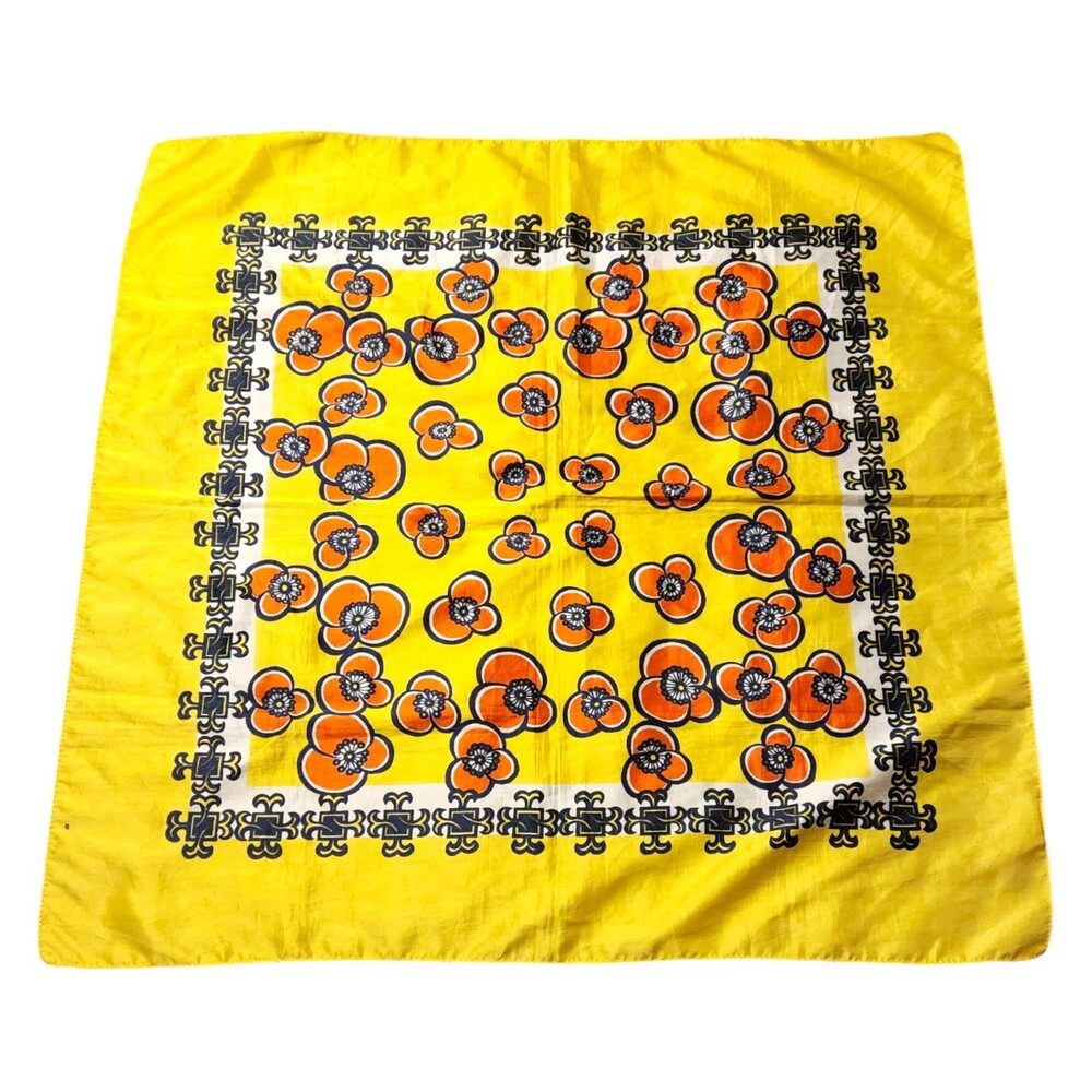 Vintage Rain-Fold Scarf All Weather Yellow Orange Black Polyester 27" X 27"